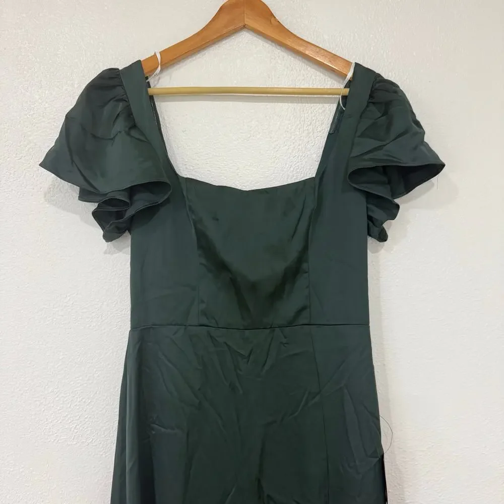 NWT Lulus Ultimate Sweetness Emerald Green Satin Flutter Sleeve Maxi Dress Med - Picture 3 of 12